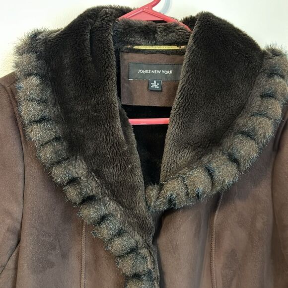 Jones New York Women’s Brown Soft Suede Leather Faux Fur Winter Coat Jacket S - Picture 9 of 16
